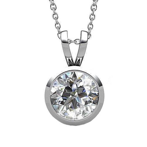2 Carats Bezel Setting Round Cut Lab Grown Diamond Solitaire Pendant Wg 14K