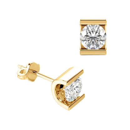 2.04 Carats Natural GIA Certified Earth Mined Diamond Studs Channel Set Round Cut Yellow Gold 14K Jewelry