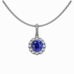2 Carats Round Blue Sapphire & Diamond Pendant Necklace 14K Gold