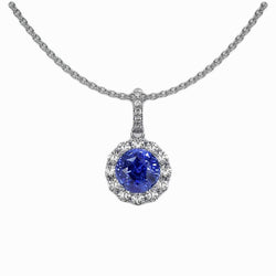 2 Carats Round Blue Sapphire & Natural Earth Mined Diamond Pendant Necklace 14K Gold