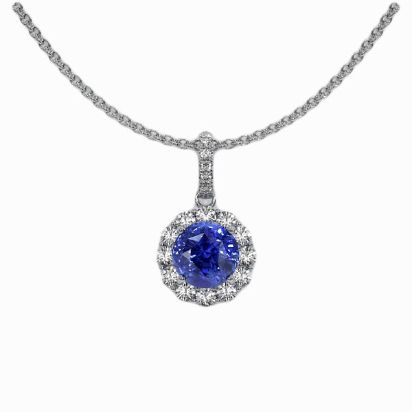 Blue Sapphire & Diamond Pendant Necklace Gold