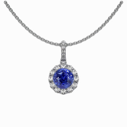 Blue Sapphire & Diamond Pendant Necklace Gold