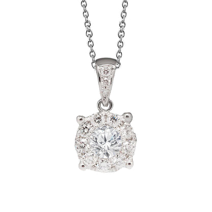 2 Carats Round Natural Earth Mined Diamond Halo Pendant Solid White Gold 14K