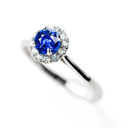 2 Carats Round Sapphire And Natural Earth Mined Diamond Engagement Ring White Gold 14K