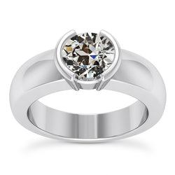 2 Carats Solitaire Ring Round Old Cut Natural Earth Mined Diamond Thick Half Bezel Set