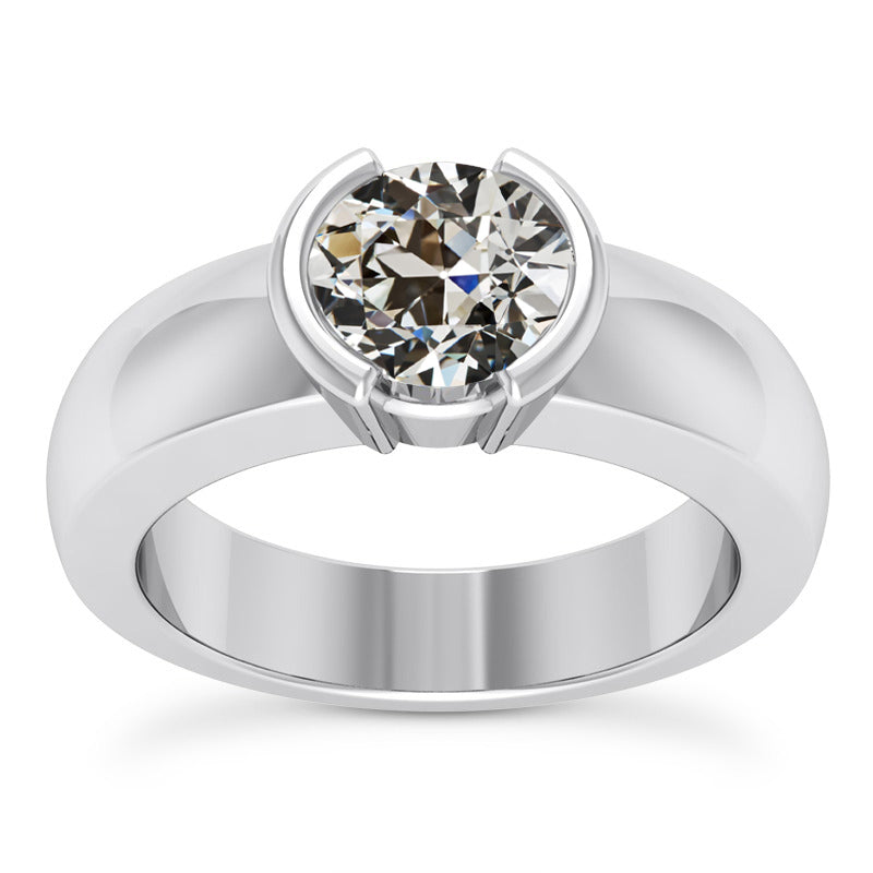 Solitaire Ring Old Miner Cut Diamond Half Bezel Set