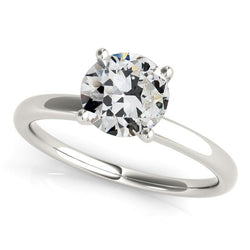 2 Carats Solitaire Ring Round Old Miner Natural Earth Mined Diamond Ladies Gold Jewelry