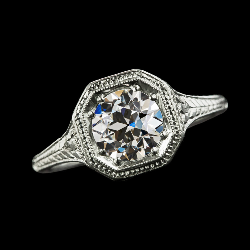 Solitaire Ring Round Old Miner Diamond Vintage Style