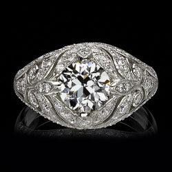 2 Carats Vintage Style Solitaire Ring Round Old Mine Cut Diamond
