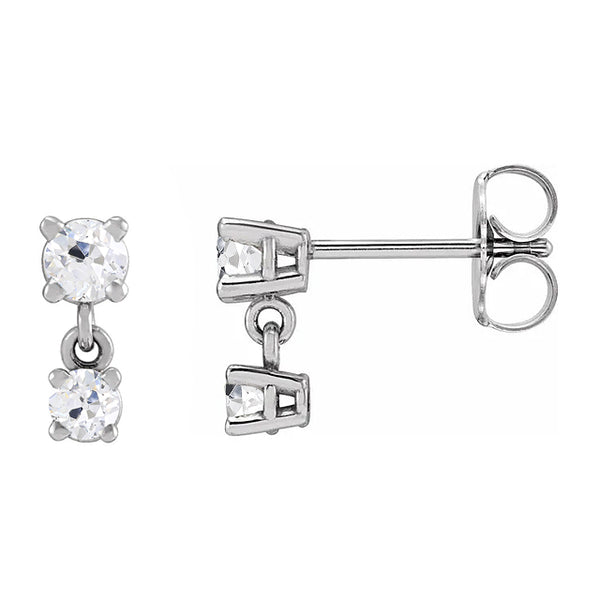 2 Stone Diamond Drop Earrings Old Mine Cut