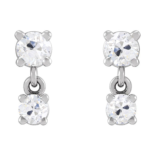 2 Stone Diamond Drop Earrings Old Mine Cut