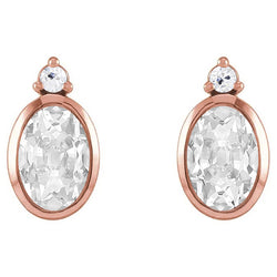 2 Stone Diamond Oval Old Miner & Round Drop Earrings 9 Ct. Bezel Set
