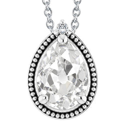 2 Stone Natural Earth Mined Diamond Pendant 5.50 Carats Round & Pear Old Miner White Gold