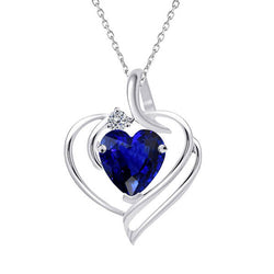 2 Stone Gold Heart Sapphire & Diamond Womens Gemstone Pendant 2 Carats