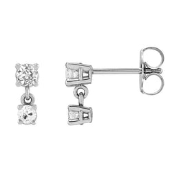 2 Stone White Gold Diamond Stud Earrings 3 Carats Round Old Mine Cut