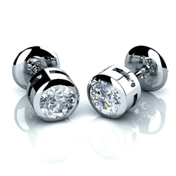 2 Carats Round Cut Lab Grown Diamonds Screw Back Stud Earrings White Gold