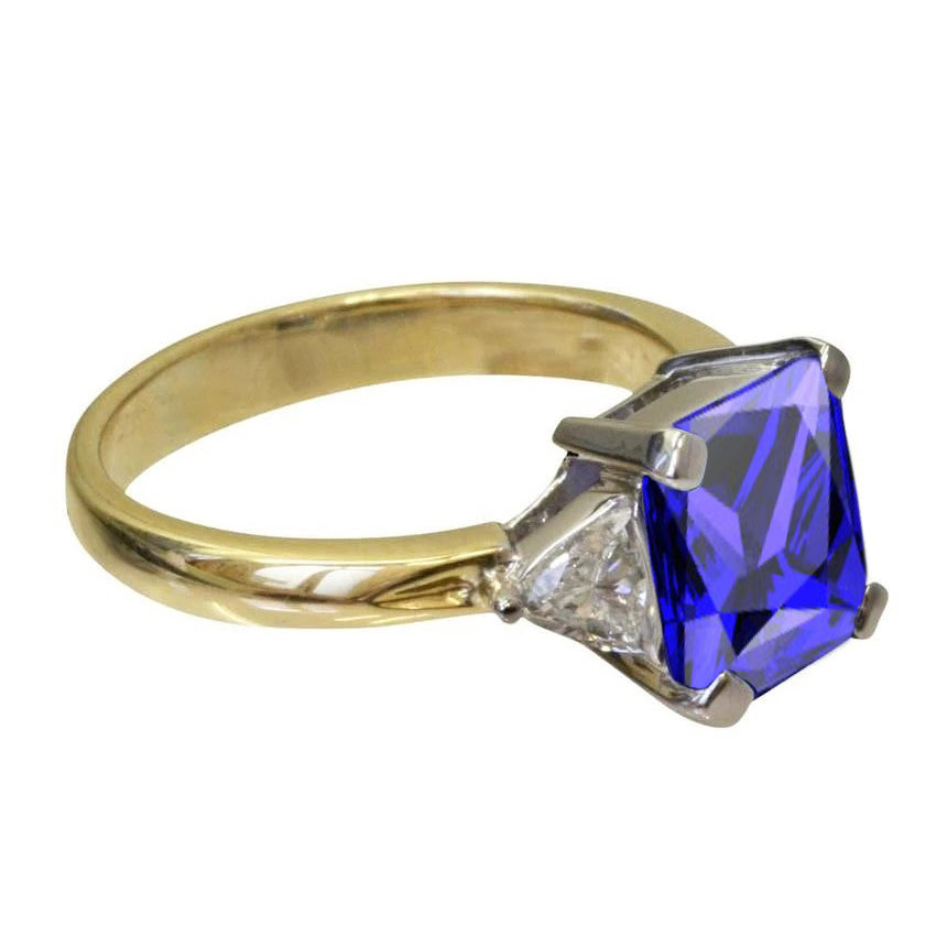  Lady’s Brilliant Engagement  3-Stone Princess Cut Tanzanite Diamond   Two Tone Ring