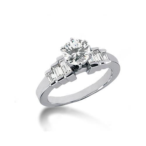  Diamonds Engagement  Baguette Diamonds Solitaire Ring with Accents