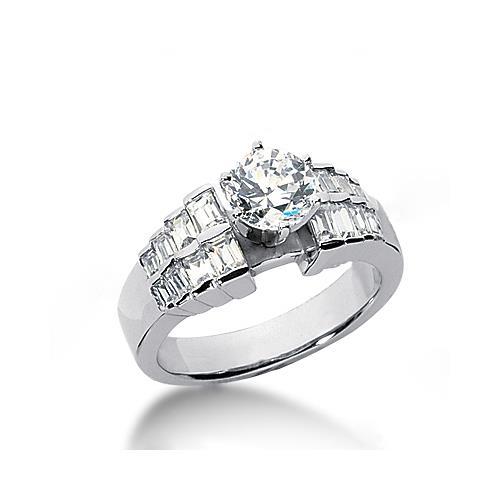Big Diamonds Engagement Ring White Gold Solitaire Ring with Accents