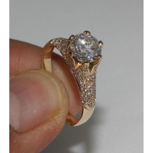 Yellow Gold New Sparkling Solitaire Ring with Accents White Gold Diamond