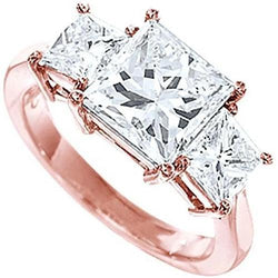 3.01 Carat Princess Cut Diamond Engagement Three Stone Ring