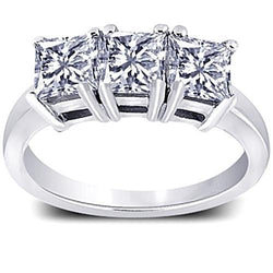 3 Carat Princess Diamonds Three Stone Engagement Ring White Gold 14K