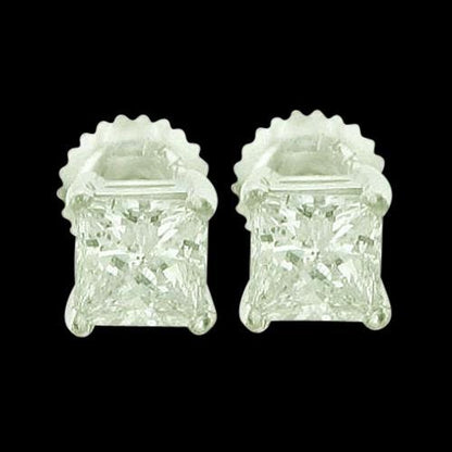 3 Carat Princess Diamond Jewelry Stud Earring Pair Gold Stud Earrings