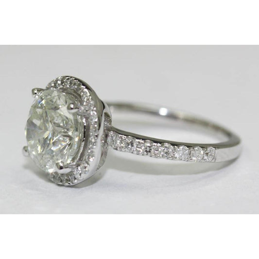 3 Carat Round Brilliant Diamonds Engagement Ring Solitaire With Accents Gold Halo Ring