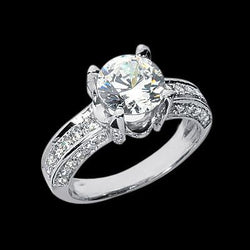 3.01 Carat Round Diamond Ring With Accents Solid White Gold 14K
