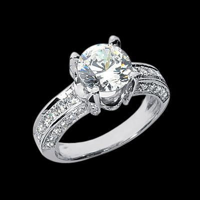 NEw Antique Look Vintage Style White Gold Diamond Solitaire Ring with Accents 