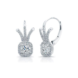 3 Carats Cushion And Round Diamond Drop Earring Solid White Gold 14K