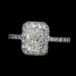 Natural  1.75 Carats Diamond Engagement Radiant Antique Style Ring Gold Halo