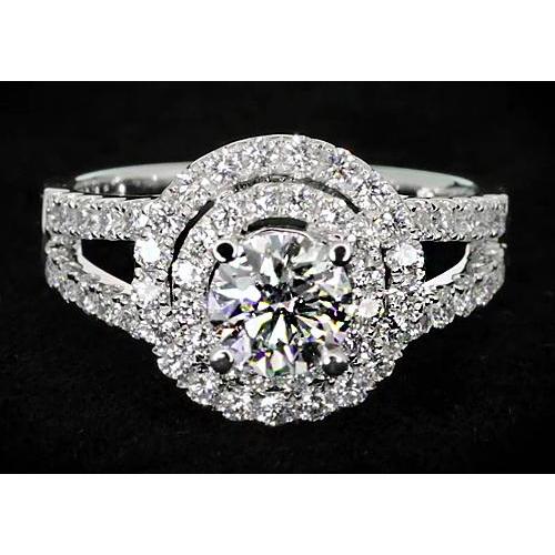 3 Carats Diamond Round Halo Anniversary Ring Split Shank White Gold 14K Halo Ring