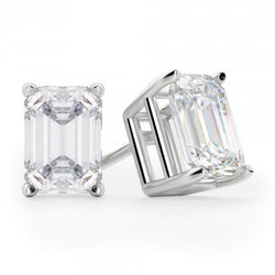 3 Carats Emerald Cut Diamond Women Studs Earring Pair White Gold