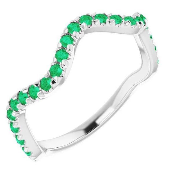 3 Carats Freeform Shank Ring Green Emerald Stones White Gold 14K Gemstone Ring
