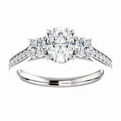3 Carat Oval & Round Diamond 3 Stone Ring With Accents White Gold 14K