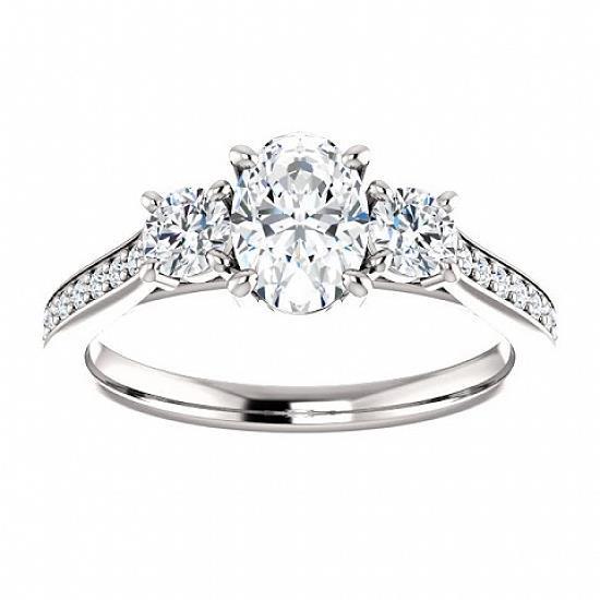 3 Carats Oval With Round Diamond 3-Stone Ring White Gold 14K Ring