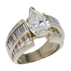 3 Carats Pear Cut Center Diamond Wedding Ring White Gold Fine Jewelry