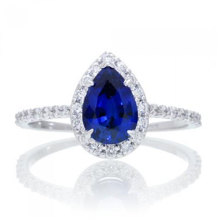   Pear Cut Sri Lanka Blue Sapphire Diamond Wedding Ring White Gold  Gemstone Ring