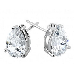 3 Carats Pear Cut Stud Diamond Earring Solid White Gold 14K