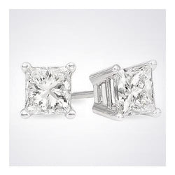 3 Carats Princess Cut Natural Real ( Not Lab Grown ) Diamond Stud Earring Solid White Gold 14K