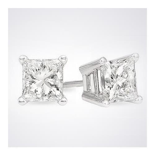 Princess Cut Diamond Lady’s White Gold Round Anniversary Stud Earrings