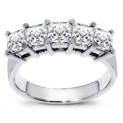 3 Carats Princess Cut Five Stone Diamond Band Band
