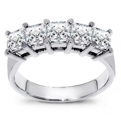 3 Carats Princess Cut Five Stone Diamond Band Band