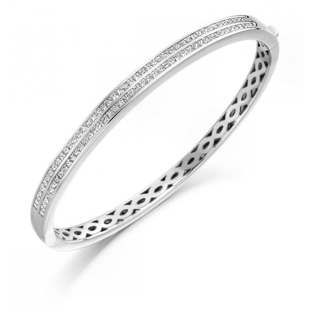 3 Carats Princess Small Diamonds Women Bangle Bracelet White Gold Bangle