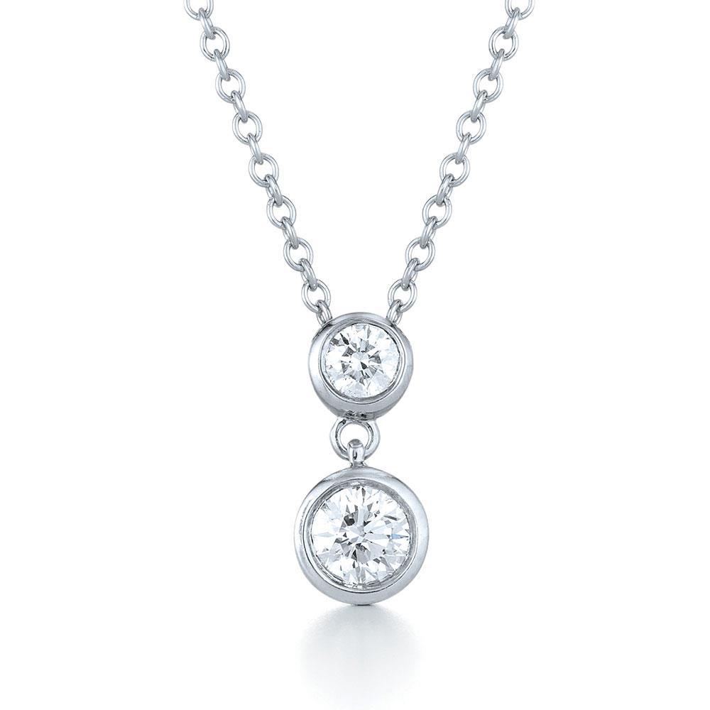 3 Carats Round Diamond Pendant Bezel Set Dog Ear Solid White Gold 14K