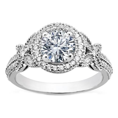 3 Carats Round Cut Halo Diamond Vintage Style Ladies Ring White Gold Halo Ring