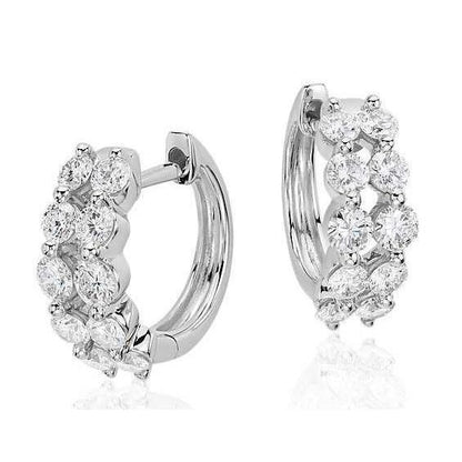 Ladies Round Cut Two Row Diamonds Women Huggies Hoop Earring 