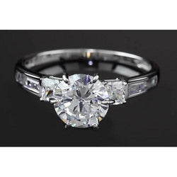 3 Carats Round Diamond Engagement Ring Three Stone White Gold 14K