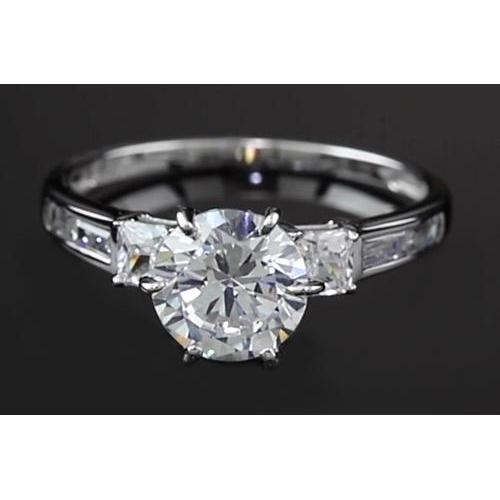 3 Carats Round Diamond Engagement Ring Three Stone White Gold 14K Three Stone Ring